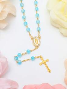 KOMI 1 件多色手工串珠祈祷珠项链，带水晶水钻，圣母玛利亚吊坠礼物 - 淺藍色 - 查看 4