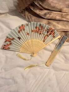 2件/套/1件復古折扇，流蘇手持竹扇，海棠扇，竹扇，彩繪扇，可折疊手扇，婚禮手扇，派對手扇，裝飾扇，優雅休閒風，生日禮物，婚禮裝飾，開學禮物 - 復古 - 查看 7