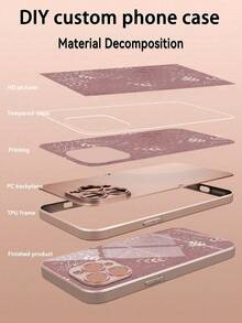 1件装优雅简约奢华柔和时尚玫瑰金叶子图案玻璃材质手机壳，兼容 17/16/15/14/13/12/11 Pro Max/7/8 Plus/Xr/Xs Max/6s、S25/S24/S22/S21/S10/A73/A56/A55/A54/A53/A36/A35/A34/A33/A26/A25/A13/A06/S23 FE/S23 Plus/S23 Ultra，钢化玻璃材质，高端大气质感，国际版，非国内版 - 粉色 - 查看 2