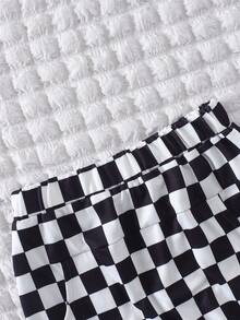 2pcs Baby Boy Casual Pocket Tee And Black & White Plaid Shorts Set, Spring/Summer - White - View 6