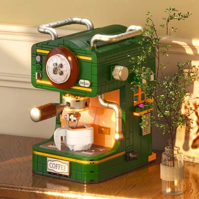 Bộ xếp hình máy pha cà phê kiểu cổ điển, bộ gạch lắp ráp máy pha cà phê vintage, mô hình thu nhỏ đã lắp ráp, quà tặng trang trí bàn làm việc cho người lớn và thanh thiếu niên.