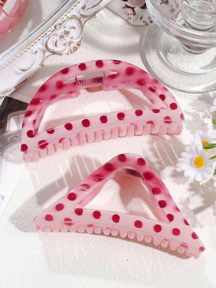 2个女士甜美粉色波点发夹，适合日常佩戴，春夏款 - 彩色 - 查看 6