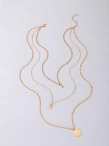 1pc Casual Versatile Metal Disc Geometric Multi-Layer Necklace, Suitable As Gift For Women's Daily Wear - 22976-nek-g-eP - View 6
