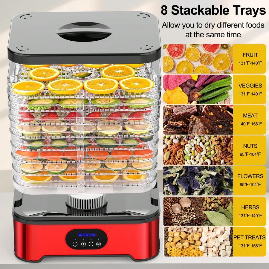 OBOVAY Deshidratador de alimentos eléctrico de 5 niveles con temporizador digital y control de temperatura, adecuado para hacer aperitivos saludables, frutas, verduras, carnes, hierbas y golosinas para mascotas