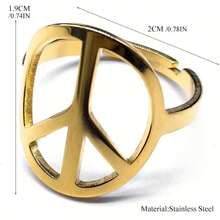 Men's Stainless Steel Peace Sign Ring, 18K Gold Plated, Casual And Stylish Unisex Jewelry - 先生 - 查看 4