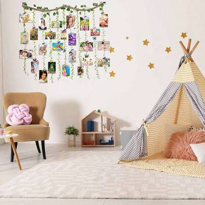 1Set Hanging Photo Display Wall Decor, DIY Hemp Rope Vine Tree Photo Collage Set, Baby Photo Organizer For Nursery Wall Decor, Baby Growth Milestone Picture Display