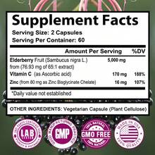Sambucas Elderberry Capsules, Suitable For Both Men And Women, Each Serving Contains 5000 Mg Of Elderberry Extract, Vitamin C, And Zinc. An Immune And Energy Support Formula, 120 Capsules. - 1 瓶 - 查看 2