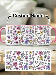 1pc 11oz/15oz Custom Mother's Day Name Mug, Personalized Coffee Cup With Printed Name. The Wrap-Around Pattern On The Mug Can Be Customized With Up To 8 Children Holding Their Mother's Hand. This Mother-Themed Mug With Floral Elements Is An Ideal Gift For Mom And A Unique, Thoughtful Present - 款式9 - 查看 41
