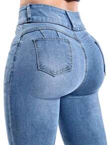 Women's Butt Lifting Jeans, High Stretch Leggings, Fashionable And Elegant, Suitable For Dates, Commuting, Casual Travel, Valentine's Day And New Year Wear. - 中藍色 - 查看 10