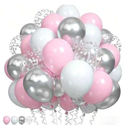 41个粉色银色、粉色白色、金属银色、白色粉色派对气球，马卡龙粉色银色亮片气球，适合生日、婚礼、婴儿派对、毕业典礼装饰