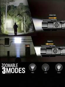 One Ultra-Bright Rechargeable LED Flashlight, Compact Zoom Handheld Flashlight, Suitable For Outdoor Camping, Fishing, Hunting, Hiking, Exploration And Emergencies, Travel,With Built-In Battery.Travel Essential - Star - View 4