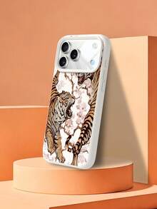 1个老虎樱花图案液态硅胶防震手机壳，兼容苹果Xs/Xsmax/Xr/11/12/13/14/15/16pro/Promax/14/15/16plus/17，男女通用礼品 - 米色 - 查看 3