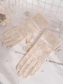 Women's Lightweight Lace Breathable Touchscreen Driving/Cycling Gloves, Cute Solid/Floral Print, Polyester Material, Summer UV Protection - Multicolor - View 15