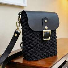 7pcs Crochet Bag DIY Kit, Includes PU Leather Bottom + Strap + Flap With Buckle & Snap + Edging + Hardware, Suitable For Beginner Handmade Weaving, DIY Handbag Making, Handbag Making Supplies, Handmade Women Handbag, Handbag Making Materials - A - View 6