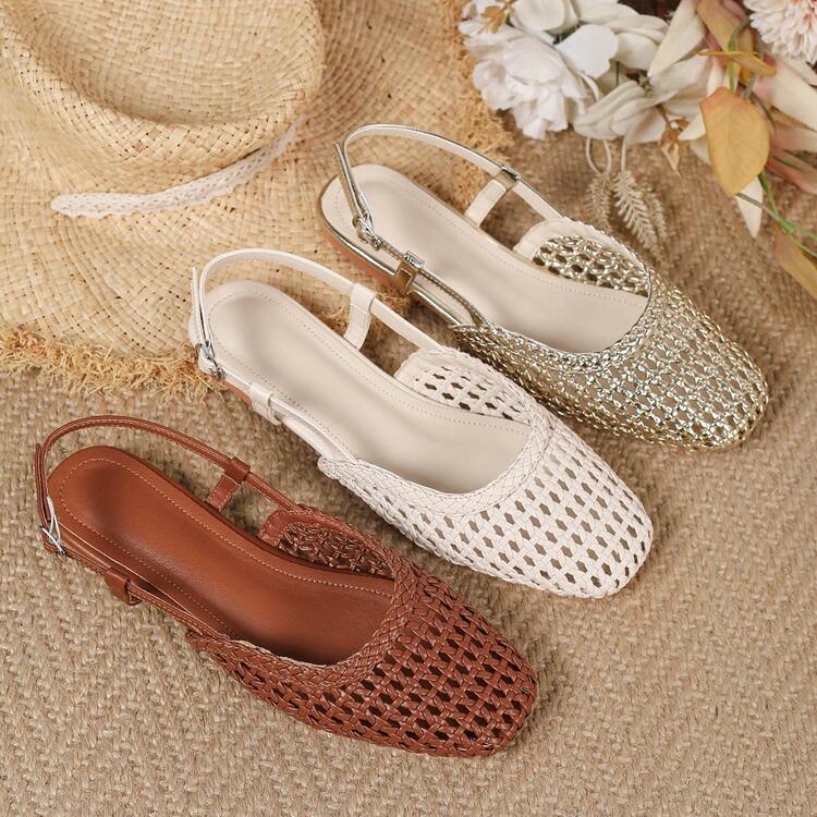 2026新款波西米亚镂空编织透气一脚蹬穆勒鞋，平底休闲舒适优雅镂空鞋，轻便透气，适合日常休闲、购物、办公等各种场合。 - 杏色 - 查看 8