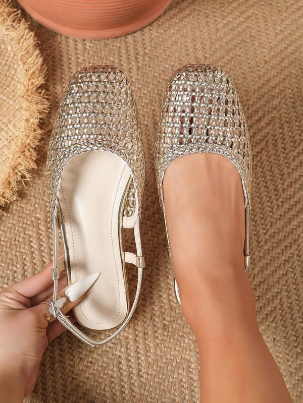 2026 New Bohemian Hollow Out Woven Breathable Slip-On Mules, Flat Casual Comfortable Elegant Perforated Shoes, Lightweight, Breathable, Suitable For Daily Casual, Shopping, Office And Other Occasions