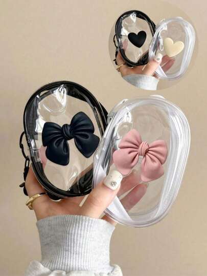 1/2pcs Transparent Creative Heart Bowknot Data Cable Charger Charging Storage Transparent Winding Portable Earphone Storage Box Mobile Phone Storage