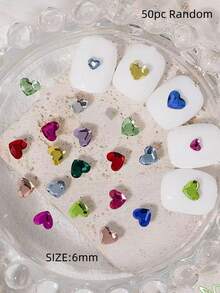 50-200pcs Shiny Multi-Color Heart Nail Diamonds Flatback Rhinestones Small Heart Crystal Nail Studs Professional Gel Nail Decor Accessories - Multicolor - View 7