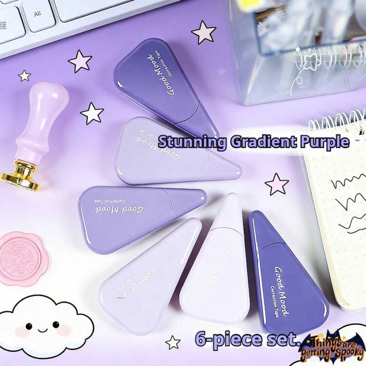 Bộ 6 miếng băng xóa lỗi chuyển màu chất lượng cao, dán mượt mà, lý tưởng cho đồ dùng văn phòng phẩm tựu trường. - Băng xóa hình tam giác - Xem 2