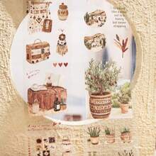 1 Roll Of Die-Cut PET Tape, Romantic Bohemian Series Vintage Style Hand-Painted Illustration Stickers For Scenery Decoration, Suitable For Albums, Scrapbooks, Notebooks, Cups And Tablets, Size: 5cm X 200cm, Essential For Students Back To School Season - 1 Roll - View 8
