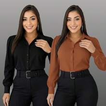 Kit Of 2 Women's Dress Shirts With Buttons, Long Sleeves, - KIT OF 2 BLACK aND CARAMEL SHIRTS (ONE COLOR) - View 1