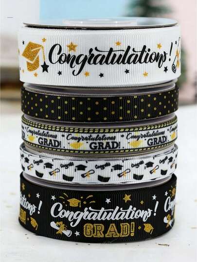 1 Set Graduation Ceremony Ribbons, Suitable For Wrapping Graduation Gifts, Graduation Party Favors, Graduation Celebration Decorations, Graduation Box Decorations, Graduation Cap Decorations, Graduation Bouquet Decorations, Can Be Used As Hair Accessories And Gift Packaging.