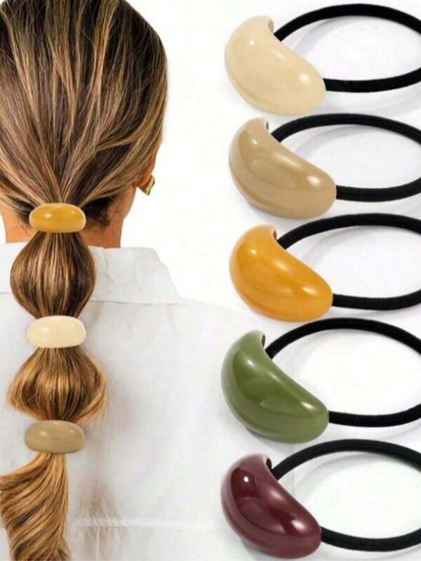 5pcs Minimalist Geometric Oval Hair Ties, Elegant Scrunchies For Ponytail, Suitable For Daily Wear Hair Accessories Hair Elastics Hair Rubber Bands Hair Rope,Summer,Holiday,Travel