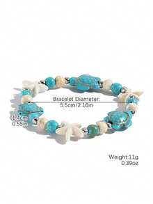 1. 简约百搭的绿松石海星海龟弹力手链，适合女性海滩度假佩戴 - 彩色 - 查看 3