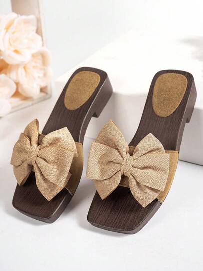 Women's French Retro Bow Mule Slippers, Commuting & Casual Shoes