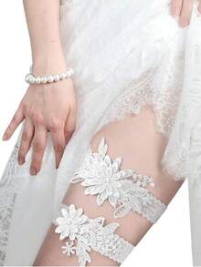 2pcs/Set Handmade Pearl Lace Leg Garter & Waist Belt Set, Sexy Bridal Accessories - Leg Ring - View 4