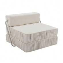 White Folding Sofa Bed, Futon Sofa Bed, Convertible Armchair, Floor Sofa And Mattress For Living Room, Guest Room, Home Office, Apartment, Small Space, Removable Back Cushion - White - View 11