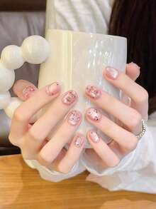 10pcs Handmade,Nail,Press On Nails,Valentine's Day,Gift,Spring And Summer Nails,Round Nails,Spring Nail,Nails Press On,Press On Nails Short,Fake Nails,Short Nails,Press On Nails Acrylic,Handmade Press On Nails,Detachable And Reusable ﻿ - Multicolor - View 3