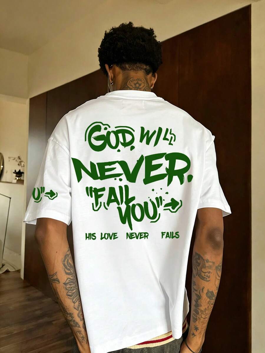 Áo thun ngắn tay nam FRACTYR phong cách tối giản mùa hè in chữ "Never" | Áo thun đa năng dễ phối đồ phong cách đường phố - trắng - Xem 1