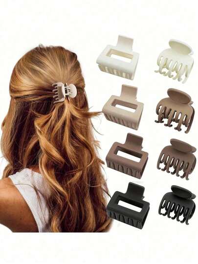 Bộ 8 kẹp tóc mini màu cà phê, dài 4cm, kiểu dáng tối giản, đa năng, thích hợp sử dụng hàng ngày.
