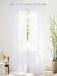 1pc 7ft/8ft/10ft Solid Color Sheer Curtain, Modern Minimalist Polyester Transparent Curtain, Suitable For Bedroom, Living Room, Balcony Window Decor, No Drilling Required For Installation, Room Divider Screen, Home Decor, Curtain Panel, Shower Curtain, Decorative Hanging, Also Suitable For Wedding Party Decor, Backdrop Decor, DIY Decor For Birthday And Various Festivals - White - View 8