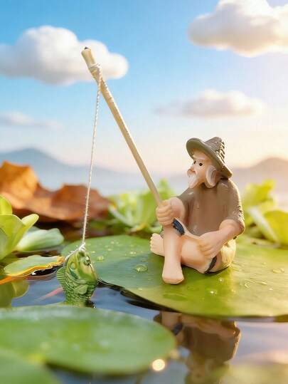Resin Fishing Old Man, Mini Fishing Person Statue, Mud Person Sitting Sculpture, Fantasy Garden Mini Decor, Outdoor Decoration, Suitable For Outdoor Pond And Bonsai, Durable, No Power Needed, Hanging Planter/Fish Tank Decor, Indoor Home Garden Yard Ornament