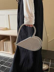 Túi xách hình trái tim đính kim cương lấp lánh, ví cầm tay dạ hội sang trọng đính đá quý, túi dự tiệc pha lê sáng bóng, phong cách quý phái thanh lịch tinh tế. - Bạc - Xem 4