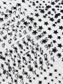 6pcs Black Star Nail Art Stickers Set - 3D Self-Adhesive Mixed Starburst, Alphabet & Star Nail Decals Gifts For Women Girls - 6sheets,Y2K Gothic Punk Style, Waterproof Nail Decoration For Acrylic Nails, DIY Manicure Accessories For Nail Salon & Home Use - Multicolor - View 9