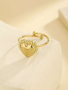 1 chiếc nhẫn hình trái tim bằng thép không gỉ cao cấp, có thể điều chỉnh kích thước, thích hợp làm quà tặng cho nữ, dùng trong các bữa tiệc, họp mặt và đeo hàng ngày. - Vàng - Xem 2