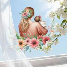 1pc Mother & Child Theme Wall Decal With Floral And Butterfly Patterns, Happy Mother's Day Wall Sticker, DIY Removable Self-Adhesive Decorative Decal, Easy To Install, Suitable For Living Room, Bedroom, Study, Office And More Scenes - Mother's Day - View 7