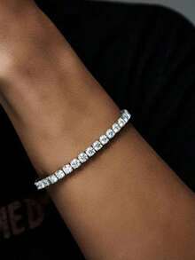 Bộ 2 món dây chuyền và vòng tay nam hình vuông, đính kim cương, phong cách hip hop, vòng cổ punk sáng tạo, thích hợp làm quà tặng cho bạn trai, đeo hàng ngày, ngày Valentine, lễ hội. - Nhiều màu - Xem 5