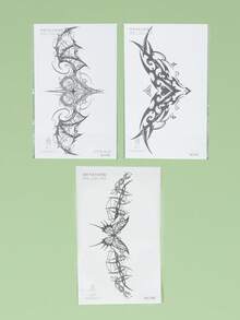 3片装腰部纹身贴纸，仿真临时纹身，半永久纹身，Y2K魅魔情侣性感游戏图案，防水防汗，可持续1-2周，逼真草本汁液效果，防摩擦，不反光黑色，男女通用，可用于手臂、胸部、腿部、腹部、腰部、手指、颈部、脊柱等部位，现代主义人体艺术 - 黑色 - 查看 6