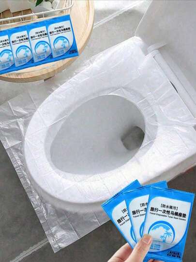 50-Piece Disposable Travel Essential Large Transparent Thickened Toilet Seat Cover, Portable Travel Business Toilet Seat Cover, Waterproof Portable Toilet Paper, Plastic Waterproof And Stain-Resistant, Portable Travel, Hotel Disposable Toilet Seat Cover, Public Places, Travel
