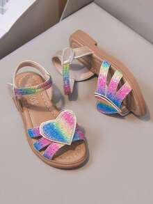 1 Pair Girls' New Multi-Color Flat Cute Open Toe Sandals, Wear-Resistant Anti-Slip Children's Roman Sandals, Suitable For Summer - Khaki - View 9