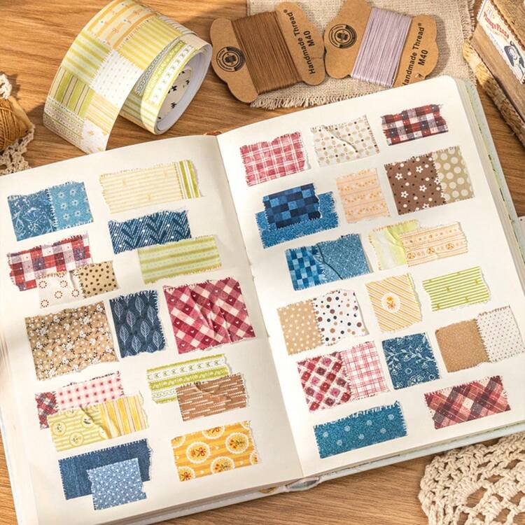 1 Cuộn băng dính trang trí vải denim cổ điển, băng dính họa tiết kẻ sọc vẽ tay, băng dính giấy Kraft trắng, thủ công tinh tế, thích hợp cho nhiều dịp như làm sổ lưu niệm, sổ tay, album, đồ dùng văn phòng phẩm cần thiết cho năm học mới. - 1 cuộn - Xem 2