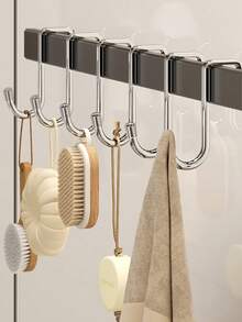 1pc S-Shaped Stainless Steel Wall Hook, No Drilling Required, Suitable For Bathroom, Kitchen, Cabinet, Hanging Towels, Clothes - Red - View 9