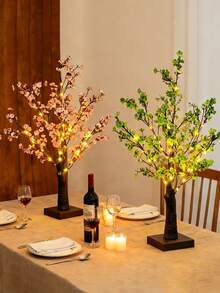 LED Sakura Tree, Pink/Green Glowing Sakura Decor Suitable For Home, Tabletop Center Decor, Artificial Tree Lamp, Warm White Fairy Lights Spiritual Tree Lamp Suitable For Home, Indoor Desk, Fireplace, Office, Bedroom, Wedding, Party - 櫻花樹燈 - 查看 6