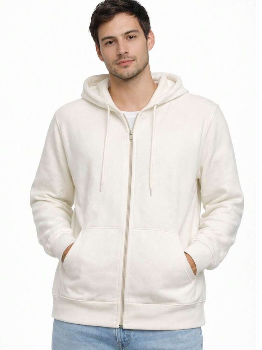 Open-Back Sweatshirt With Zipper And Hood For Cold Weather, Winter, Plain Jacket. - offi - View 1