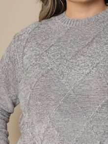 Plus Size Women's Knitted Sweater Long Sleeve Round Neck Casual Reverse FL-Sd2064 - 灰色 - 查看 3