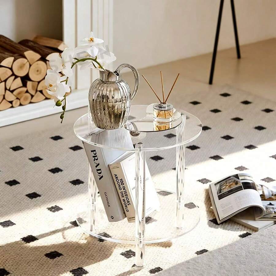1 Bộ Bàn Phụ Bằng Acrylic Trong Suốt, Bàn Trà Tròn Có Thể Tháo Rời, Thích Hợp Cho Phòng Khách, Phòng Ngủ, Phòng Tắm, Hành Lang. - Trong suốt - Xem 1